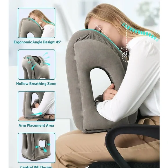 Gray Inflatable Travel Pillow - Picture 2 of 12